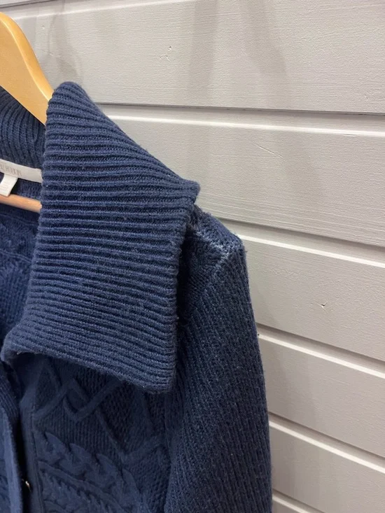 Nordstrom Collection Navy Cable Knit Cardigan Size L Sailor Collar Button-Up - Picture 6 of 7